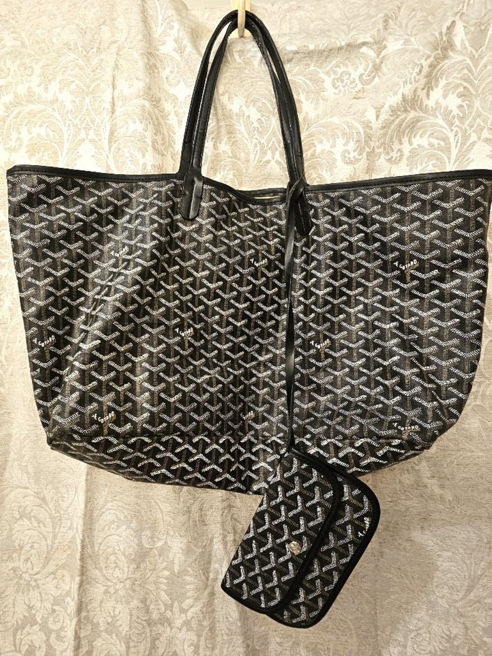 Goyard -styled black and tan tote